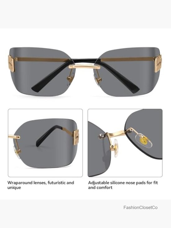 Rimless Y2K Wrap Around Shield Sunglasses Retro 90s Fashion main image 6
